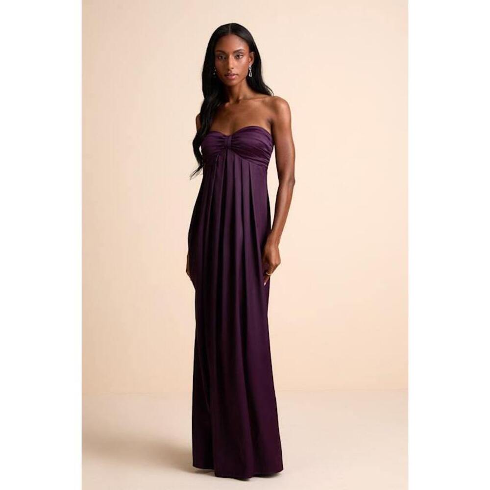 Lulus Memorable Entrance Dark Purple Strapless Satin Maxi Dress - Size 2X